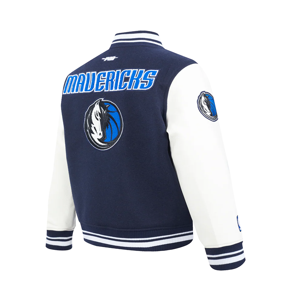 NBA DALLAS MAVERICKS RETRO CLASSIC BIG BOY'S RIB WOOL VARSITY JACKET (MIDNIGHT NAVY/WHITE) - Image 4