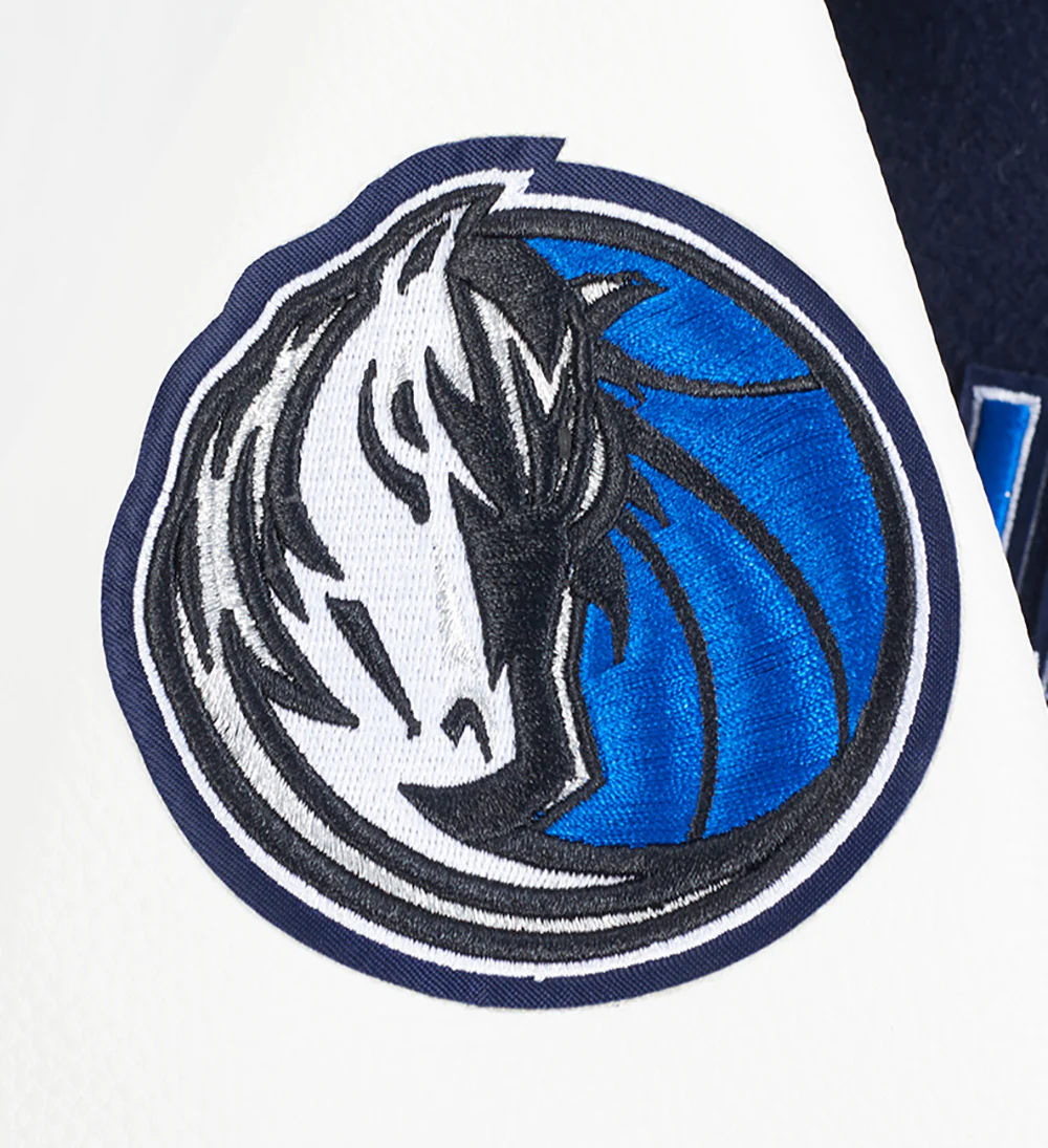 NBA DALLAS MAVERICKS RETRO CLASSIC BIG BOY'S RIB WOOL VARSITY JACKET (MIDNIGHT NAVY/WHITE) - Image 6