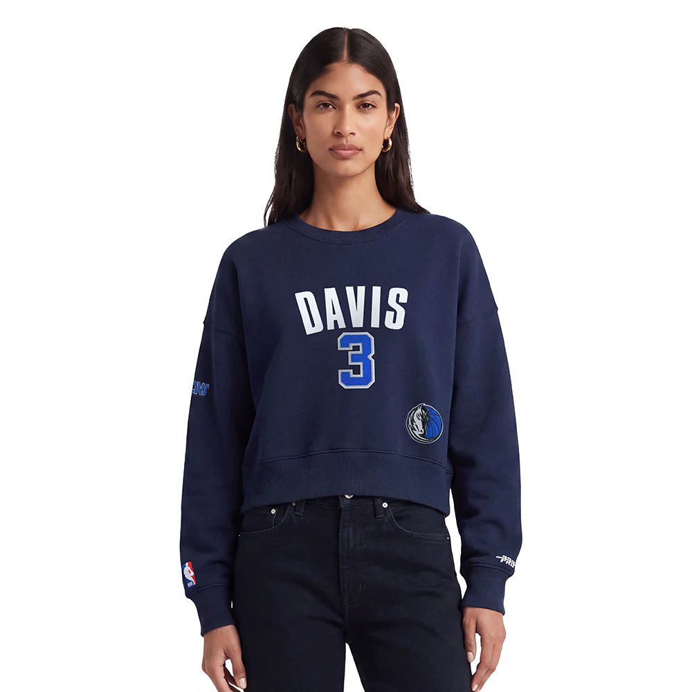 NBA DALLAS MAVERICKS ANTHONY DAVIS #3 CLASSIC PNN WOMEN'S FLC CREWNECK (MIDNIGHT NAVY)