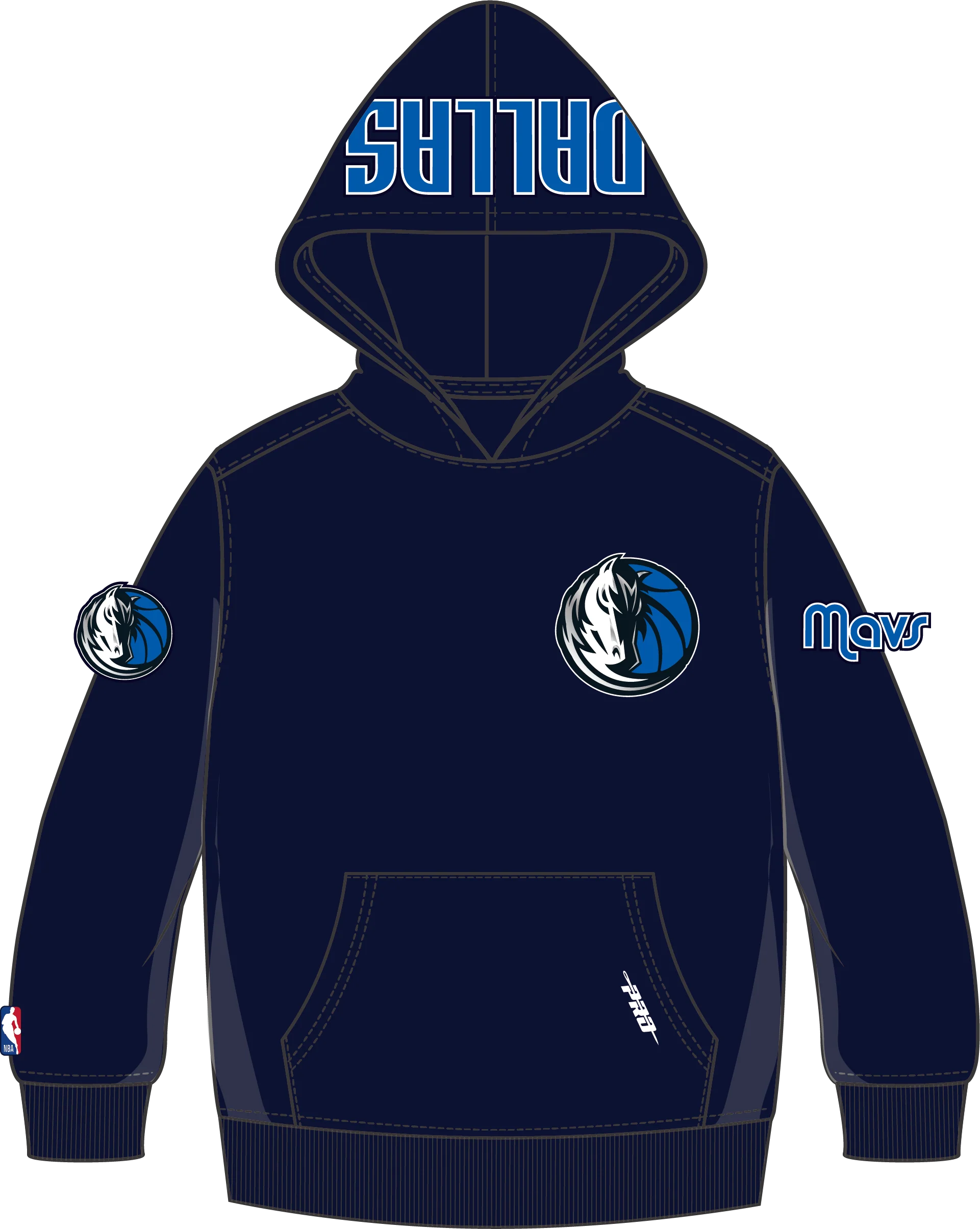 NBA DALLAS MAVERICKS CLASSIC LITTLE BOYS FLEECE PULLOVER HOODIE (MIDNIGHT NAVY) - Image 2