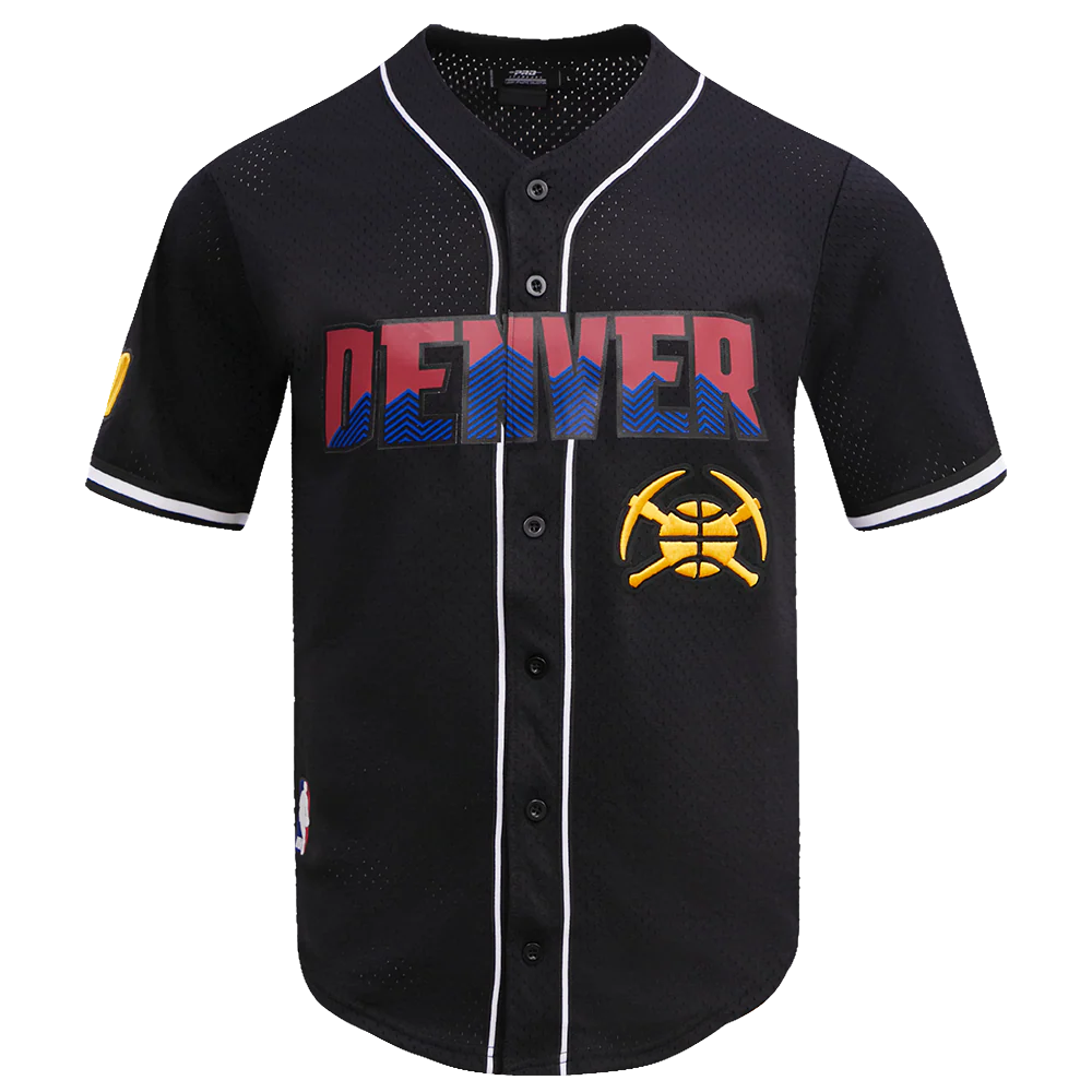 NBA DENVER NUGGETS MEN'S CHEST MILE HIGH MESH BUTTON DOWN SHIRT (BLACK)