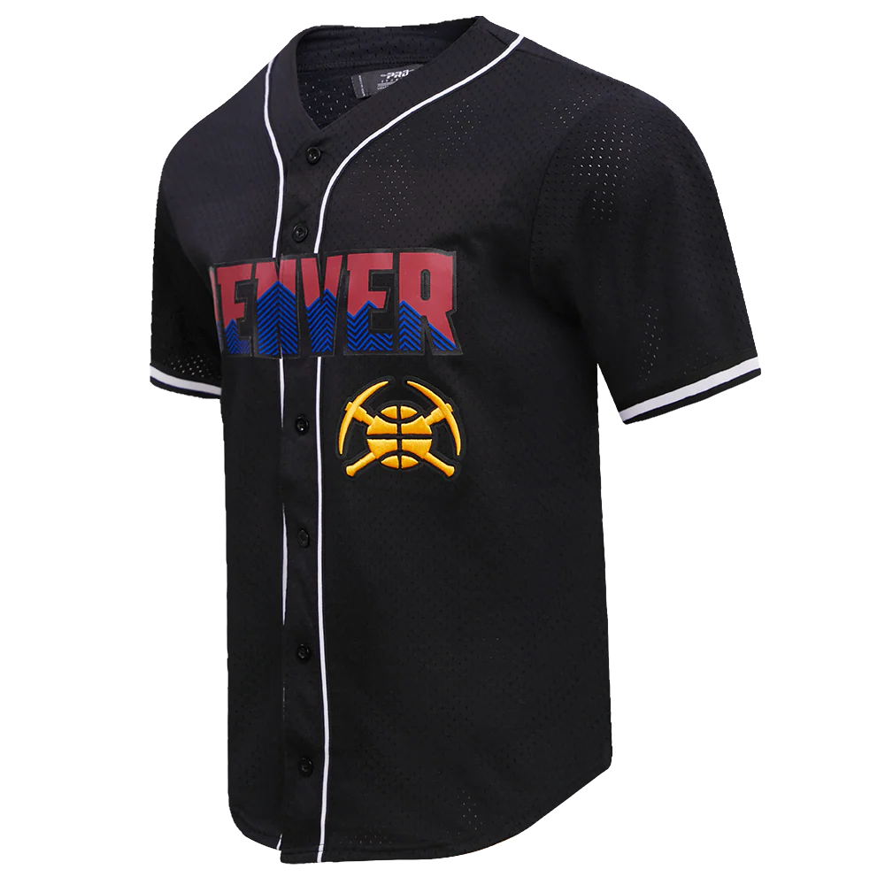 NBA DENVER NUGGETS MEN'S CHEST MILE HIGH MESH BUTTON DOWN SHIRT (BLACK) - Image 2