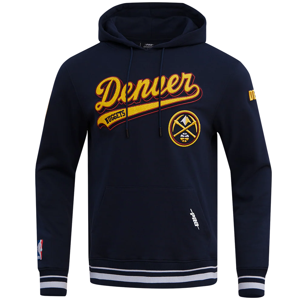 NBA DENVER NUGGETS SCRIPT TAIL MEN'S RIB FLEECE PULLOVER HOODIE (MIDNIGHT NAVY)