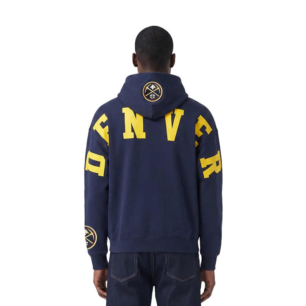 NBA DENVER NUGGETS WINGSPAN MEN'S DROP SHOULDER FLEECE PULLOVER HOODIE (MIDNIGHT NAVY)