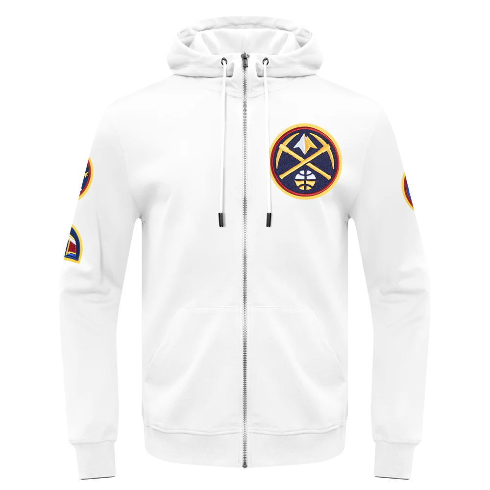 NBA DENVER NUGGETS CLASSIC CHENILLE MEN'S DK FULL ZIP PULLOVER HOODIE (WHITE)