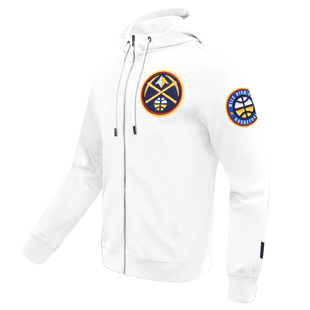NBA DENVER NUGGETS CLASSIC CHENILLE MEN'S DK FULL ZIP PULLOVER HOODIE (WHITE) - Image 2