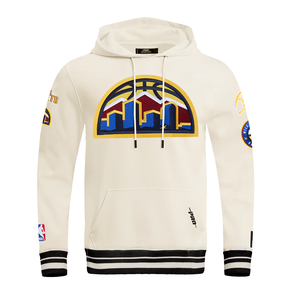 NBA DENVER NUGGETS RETRO CLASSIC MEN'S RIB PULLOVER HOODIE (EGGSHELL/ MIDNIGHT NAVY)