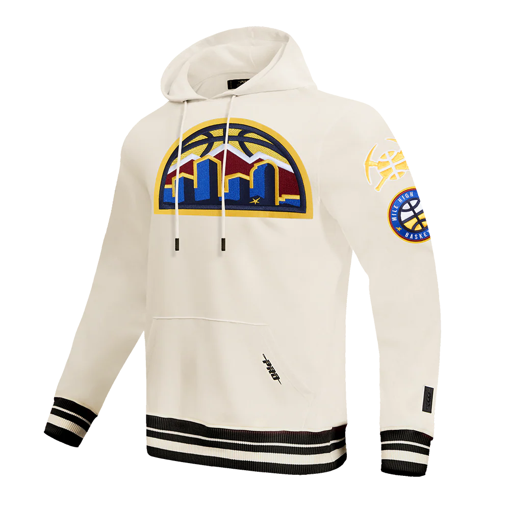 NBA DENVER NUGGETS RETRO CLASSIC MEN'S RIB PULLOVER HOODIE (EGGSHELL/ MIDNIGHT NAVY) - Image 2