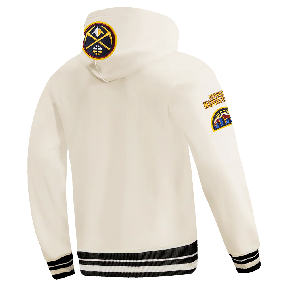 NBA DENVER NUGGETS RETRO CLASSIC MEN'S RIB PULLOVER HOODIE (EGGSHELL/ MIDNIGHT NAVY) - Image 4