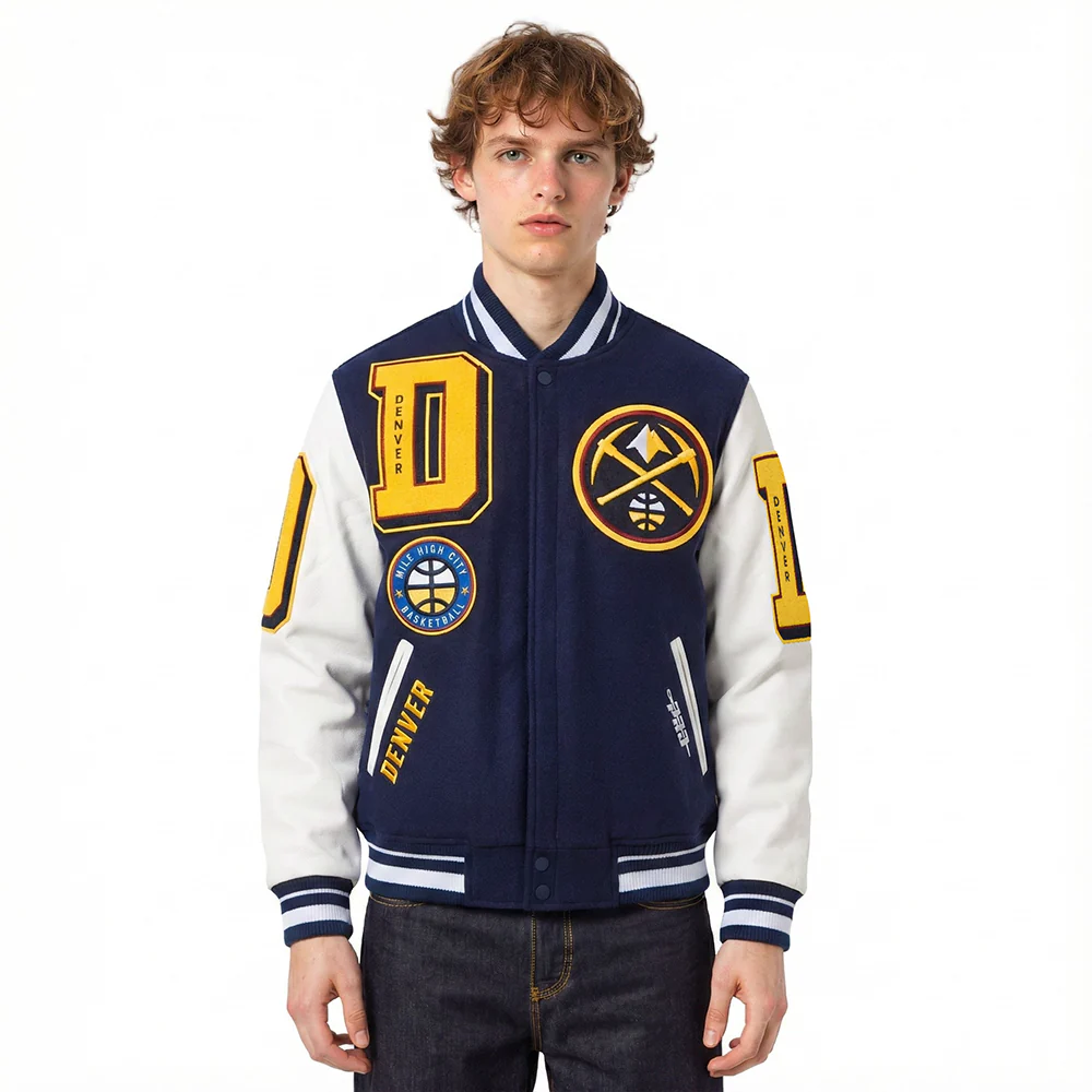 NBA DENVER NUGGETS MASHUP MEN'S RIB WOOL VARSITY JACKET (MIDNIGHT NAVY/WHITE)