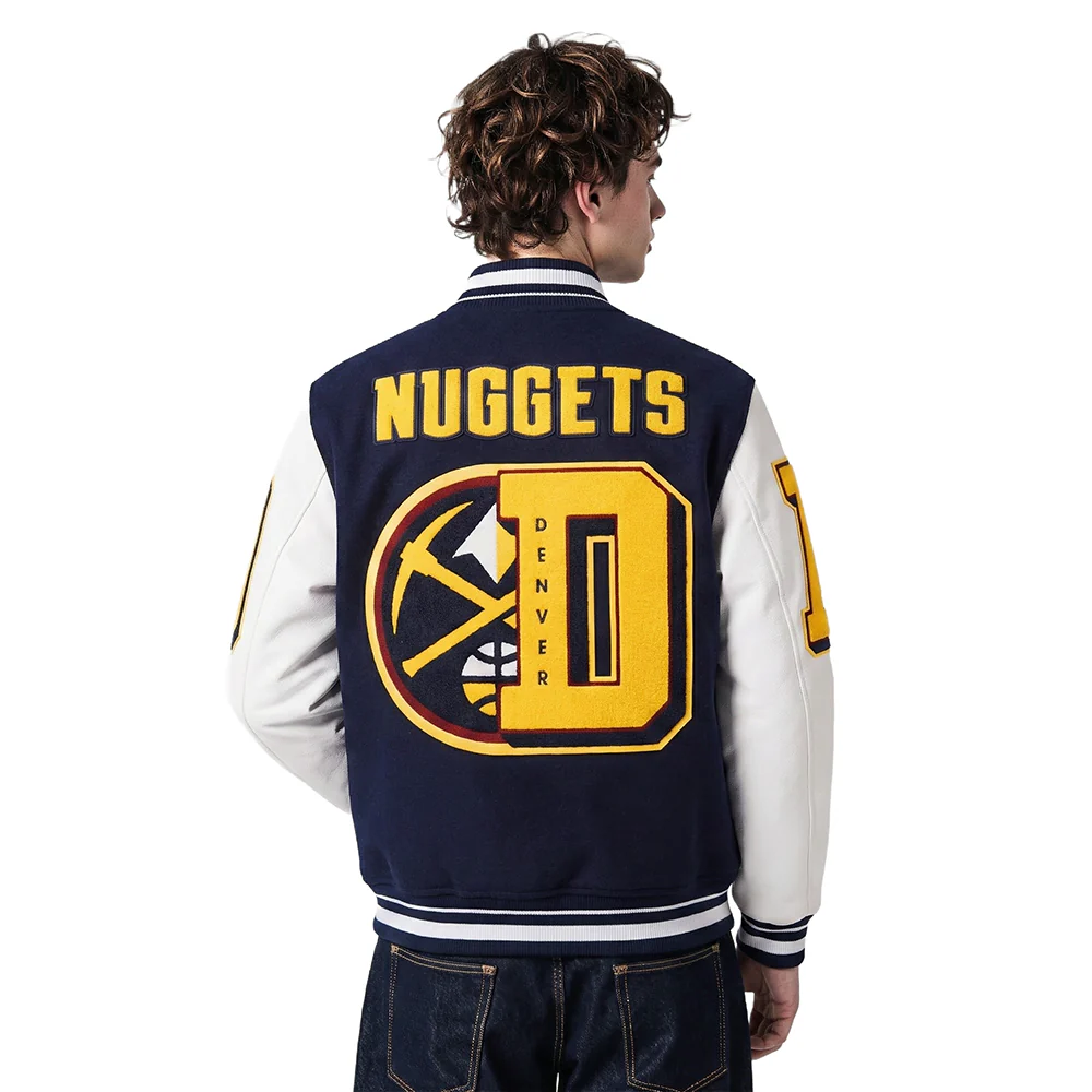NBA DENVER NUGGETS MASHUP MEN'S RIB WOOL VARSITY JACKET (MIDNIGHT NAVY/WHITE) - Image 2