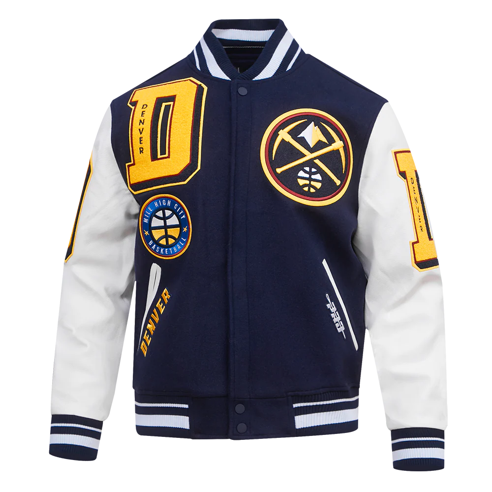 NBA DENVER NUGGETS MASHUP MEN'S RIB WOOL VARSITY JACKET (MIDNIGHT NAVY/WHITE) - Image 3