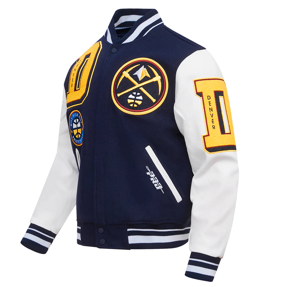NBA DENVER NUGGETS MASHUP MEN'S RIB WOOL VARSITY JACKET (MIDNIGHT NAVY/WHITE) - Image 4