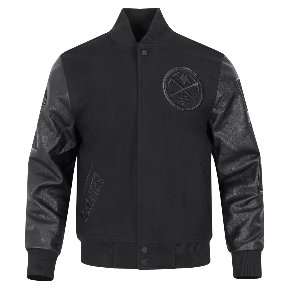 NBA DENVER NUGGET TRIPLE BLACK WOOL MEN'S VARSITY JACKET (TRIPLE BLACK)