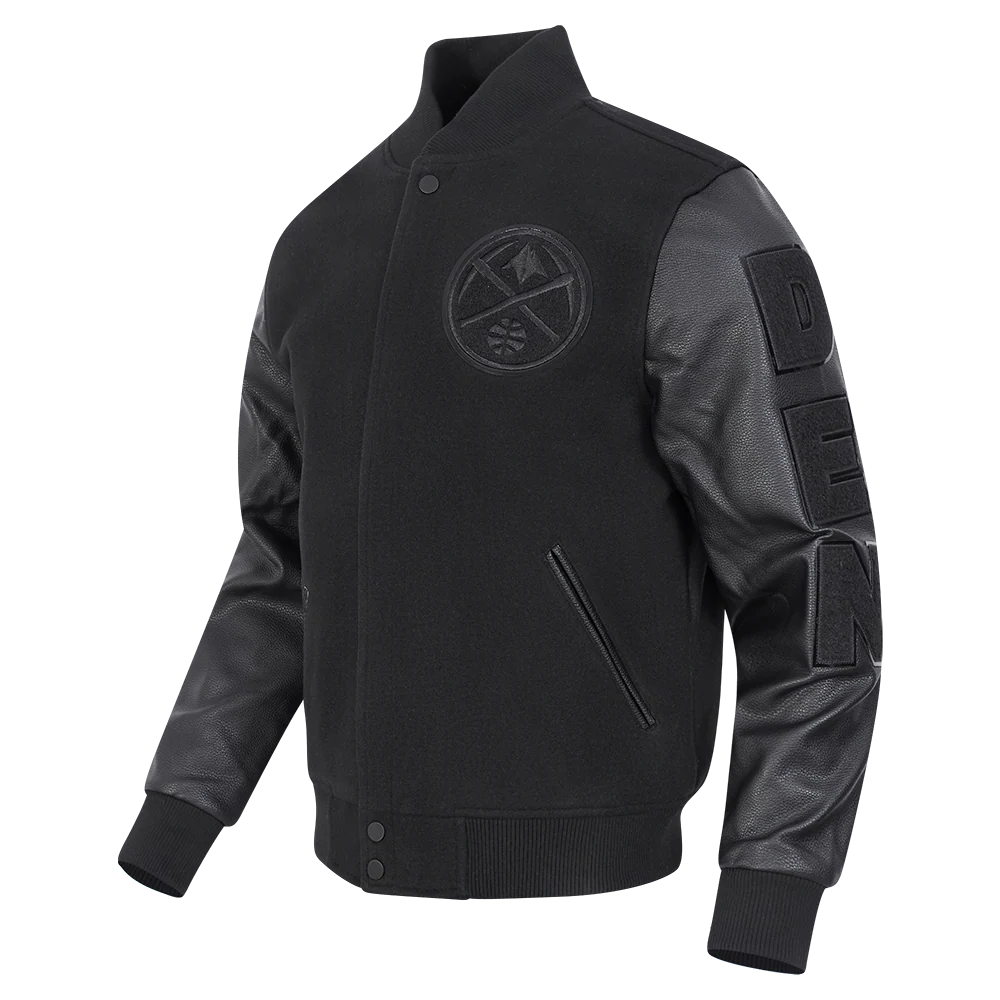 NBA DENVER NUGGET TRIPLE BLACK WOOL MEN'S VARSITY JACKET (TRIPLE BLACK) - Image 2