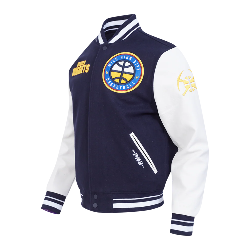 NBA DENVER NUGGETS RETRO CLASSIC MEN'S RIB WOOL VARSITY JACKET (MIDNIGHT NAVY/WHITE) - Image 2