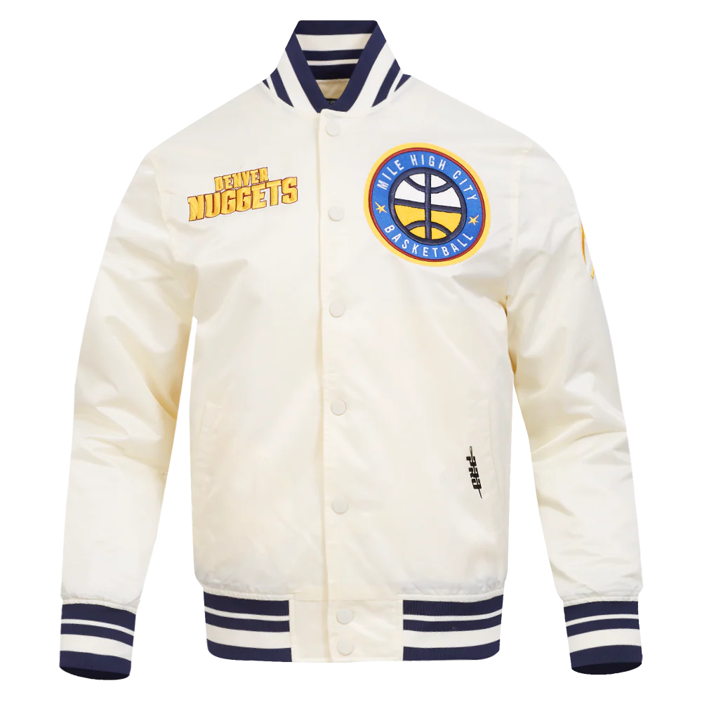 NBA DENVER NUGGETS RETRO CLASSIC MEN'S RIB SATIN JACKET (EGGSHELL/ MIDNIGHT NAVY)