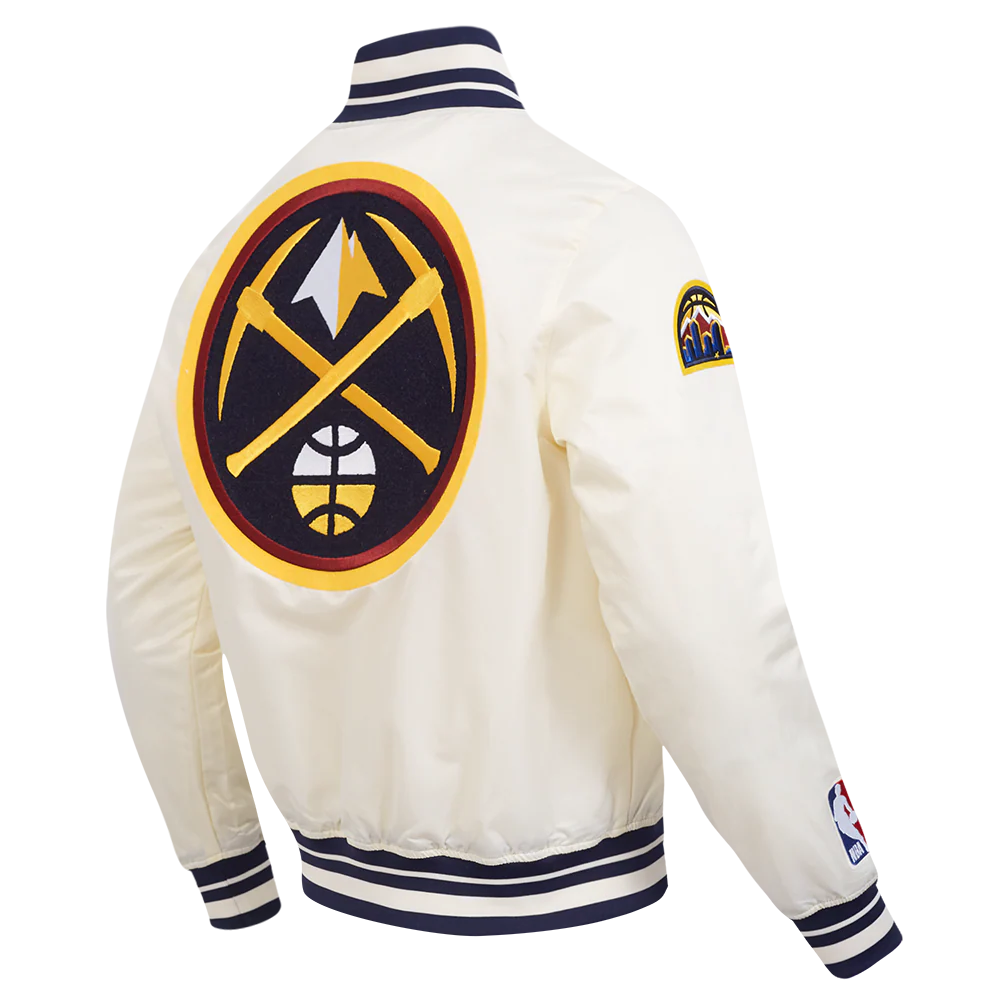 NBA DENVER NUGGETS RETRO CLASSIC MEN'S RIB SATIN JACKET (EGGSHELL/ MIDNIGHT NAVY) - Image 4