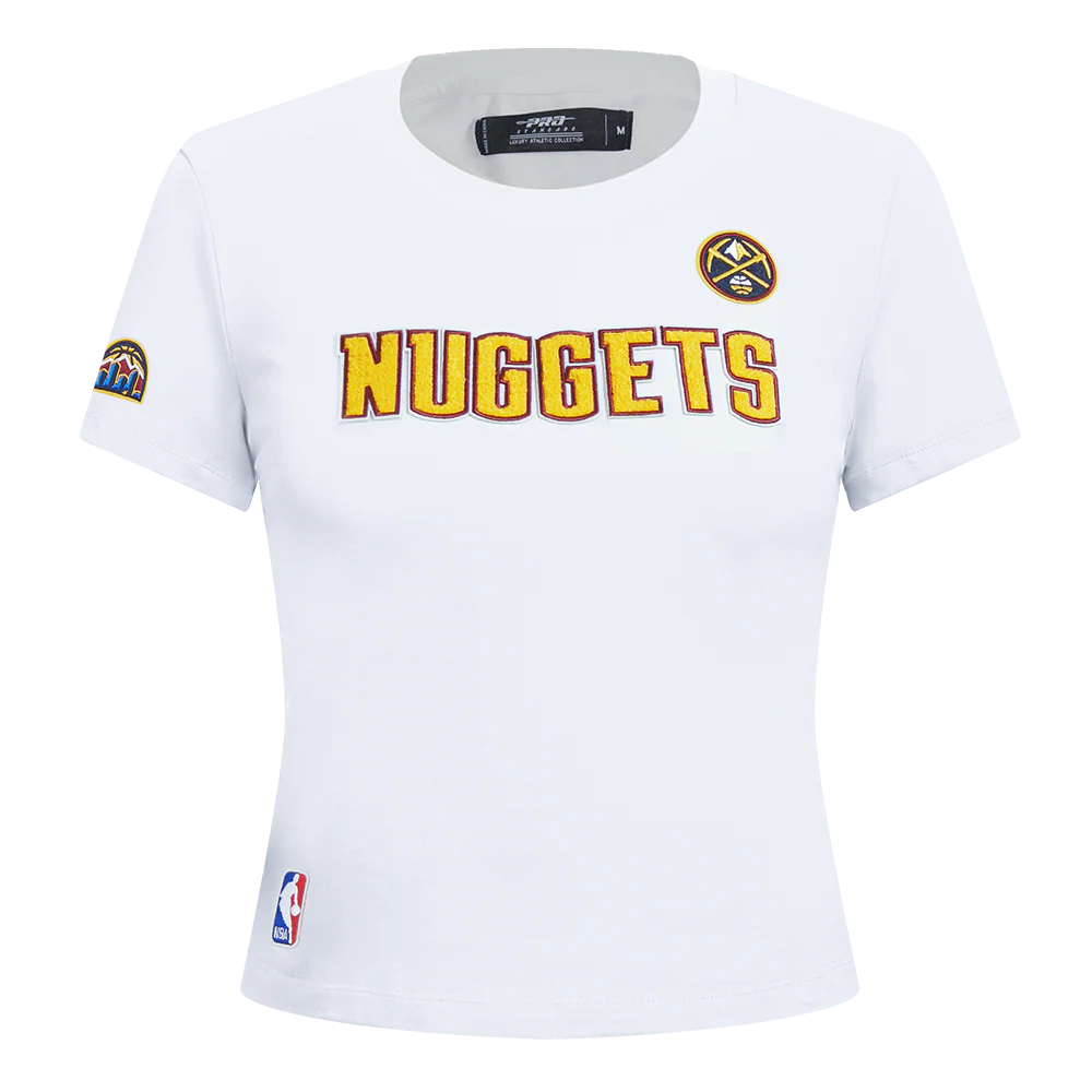 NBA DENVER NUGGETS CLASSIC SHORT SLEEVE WOMEN'S SINGLE JERSEY SLIM FIT TEE (WHITE)