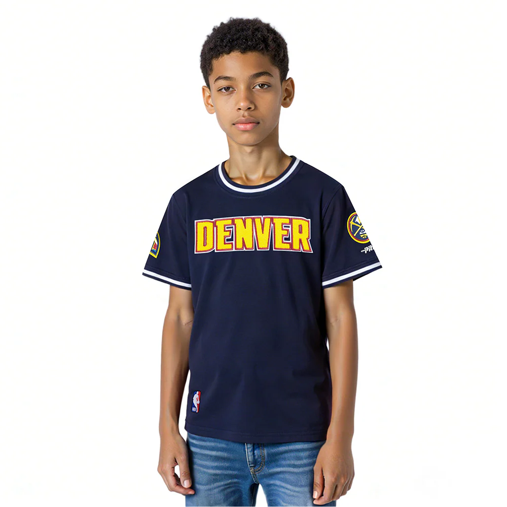 NBA DENVER NUGGETS CLASSIC BIG BOYS SHORT SLEEVE STRIPED RIB TEE (MIDNIGHT NAVY)