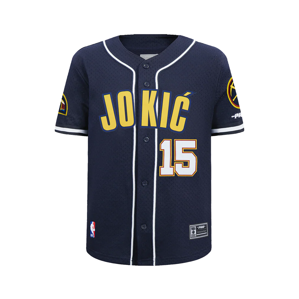 NBA DENVER NUGGETS NIKOLA JOKIC #15 CLASSIC PNN BIG BOY'S MESH BUTTON DOWN SHIRT (MIDNIGHT NAVY)
