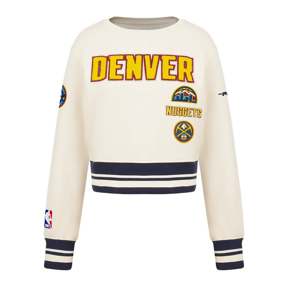 NBA DENVER NUGGETS RETRO CLASSIC BIG GIRL'S RIB FLC CREWNECK (EGGSHELL/ MIDNIGHT NAVY)