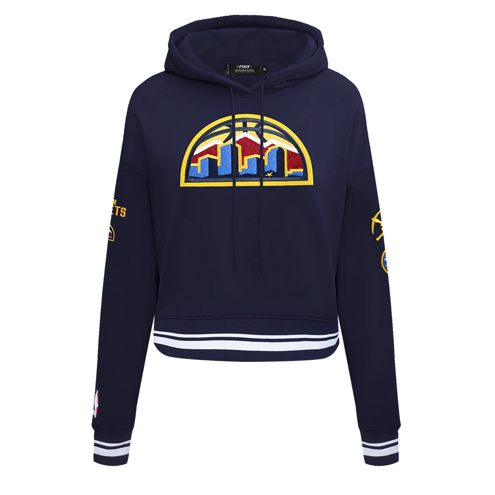 NBA DENVER NUGGETS RETRO CLASSIC WOMEN'S RIB CROPPED PULLOVER HOODIE (MIDNIGHT NAVY)