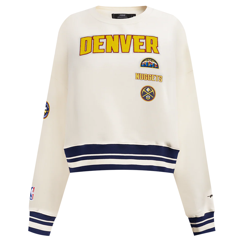 NBA DENVER NUGGETS RETRO CLASSIC WOMEN'S RIB CREWNECK (EGGSHELL/ MIDNIGHT NAVY)
