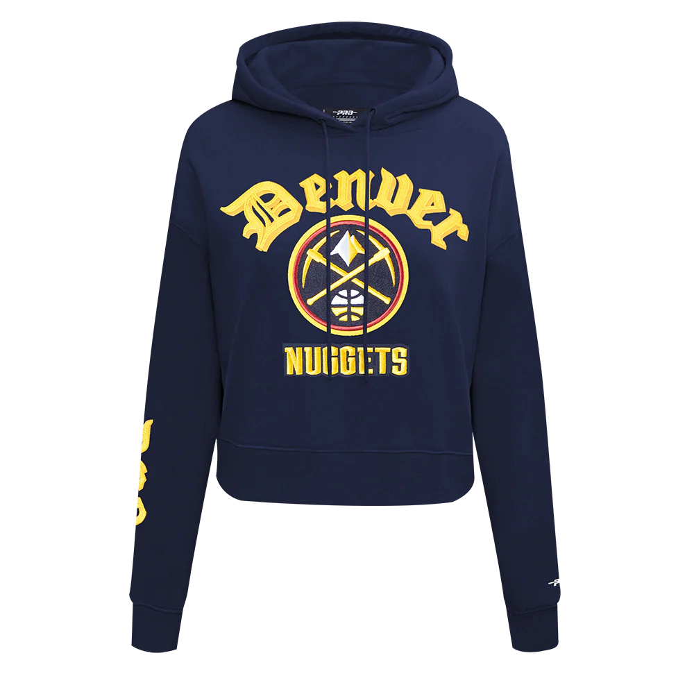 NBA DENVER NUGGETS OLD ENGLISH WOMEN'S FLC CROPPED PO HOODIE (MIDNIGHT NAVY) - Image 3