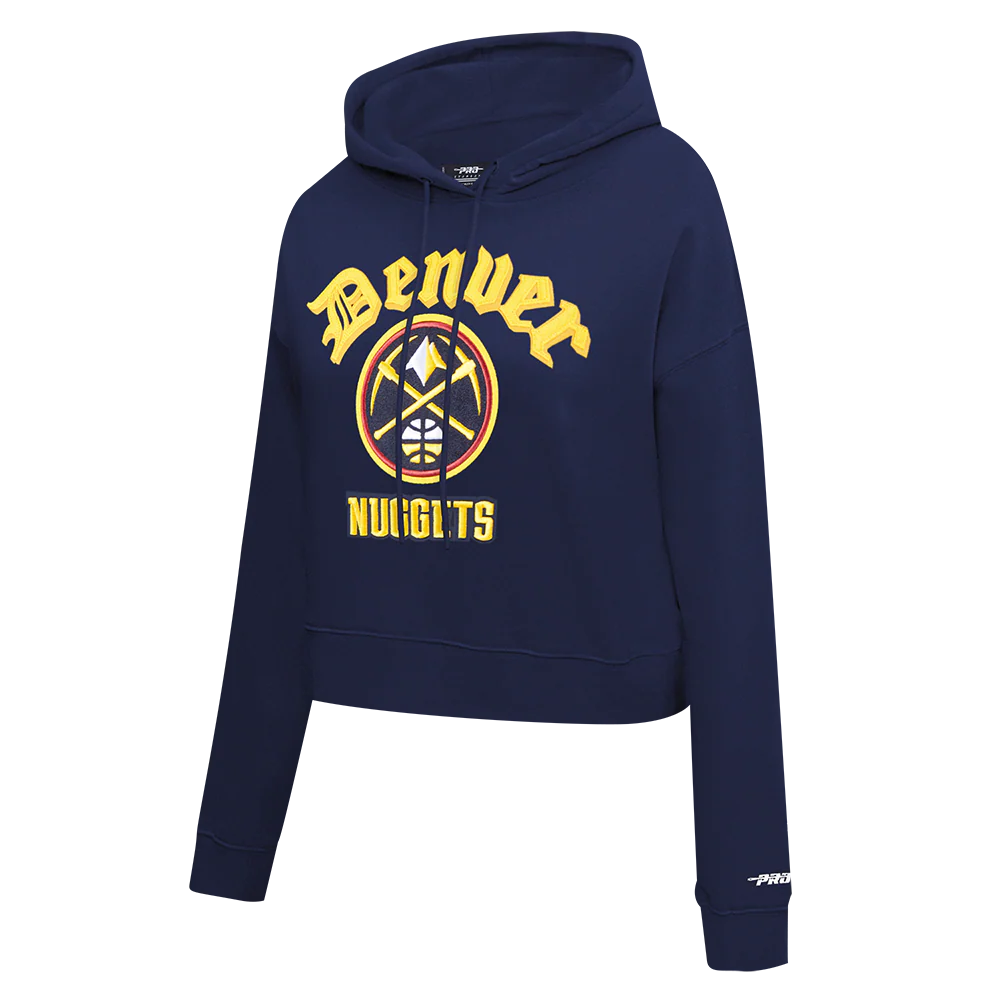 NBA DENVER NUGGETS OLD ENGLISH WOMEN'S FLC CROPPED PO HOODIE (MIDNIGHT NAVY) - Image 4