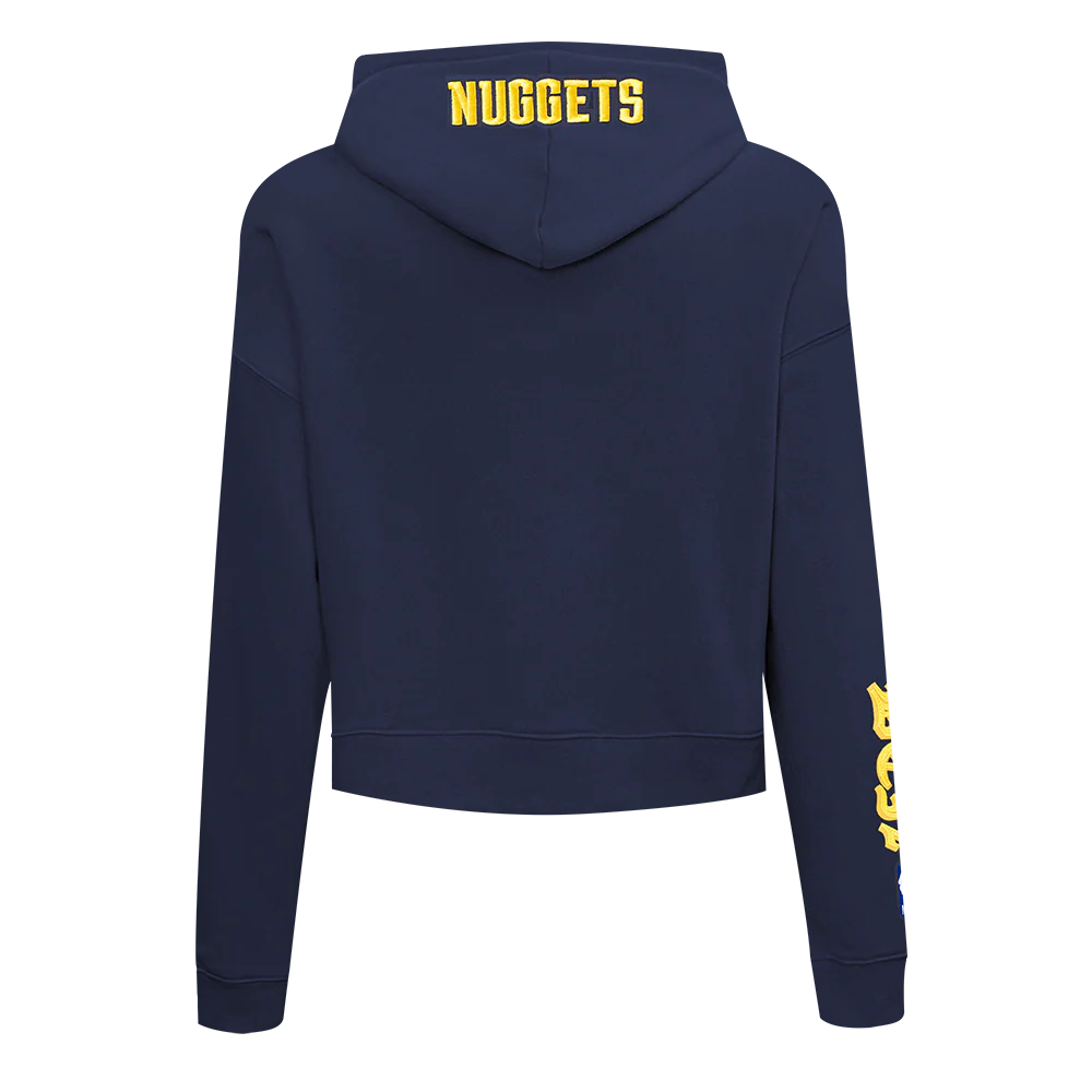 NBA DENVER NUGGETS OLD ENGLISH WOMEN'S FLC CROPPED PO HOODIE (MIDNIGHT NAVY) - Image 5