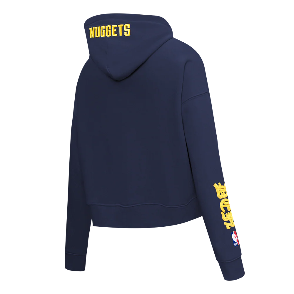 NBA DENVER NUGGETS OLD ENGLISH WOMEN'S FLC CROPPED PO HOODIE (MIDNIGHT NAVY) - Image 6