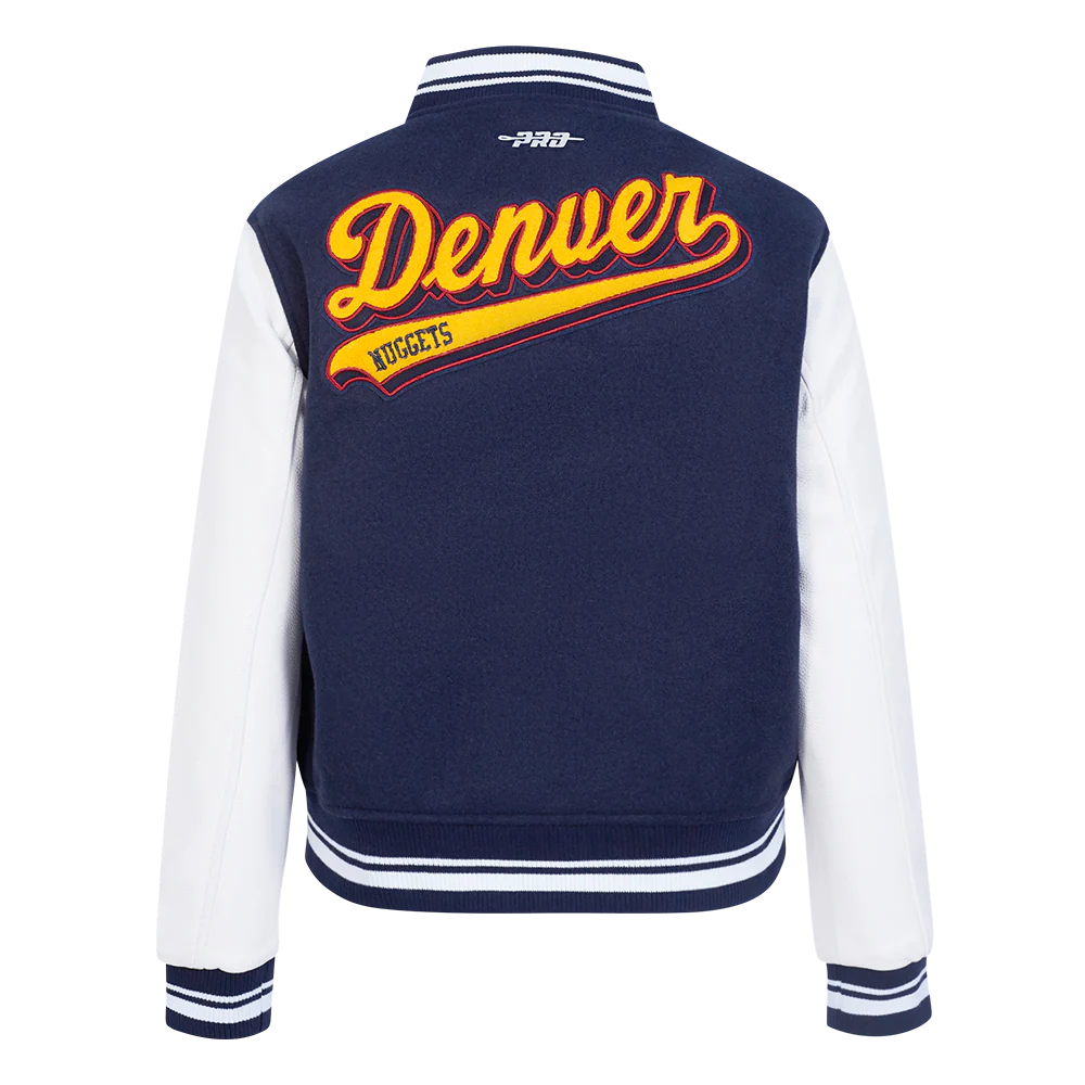NBA DENVER NUGGETS SCRIPT TAIL WOMEN'S WOOL VARSITY JACKET (MIDNIGHT NAVY/WHITE) - Image 3