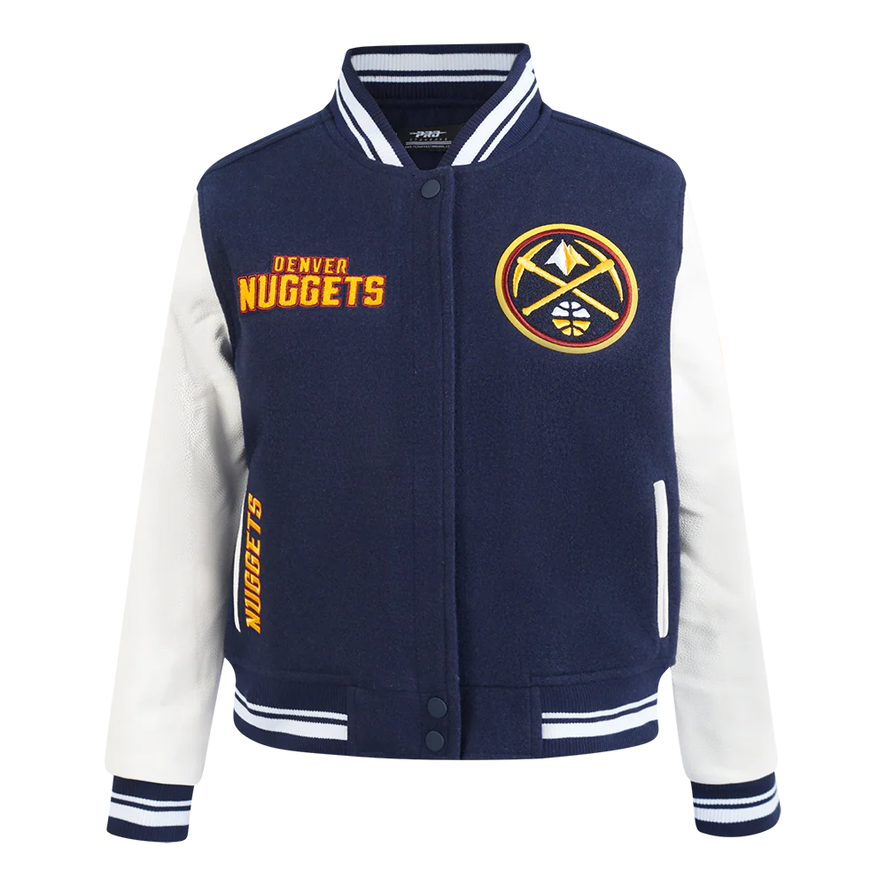 NBA DENVER NUGGETS RETRO CLASSIC WOMEN'S RIB WOOL VARSITY JACKET (MIDNIGHT NAVY/WHITE)