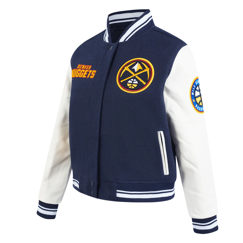 NBA DENVER NUGGETS RETRO CLASSIC WOMEN'S RIB WOOL VARSITY JACKET (MIDNIGHT NAVY/WHITE) - Image 2