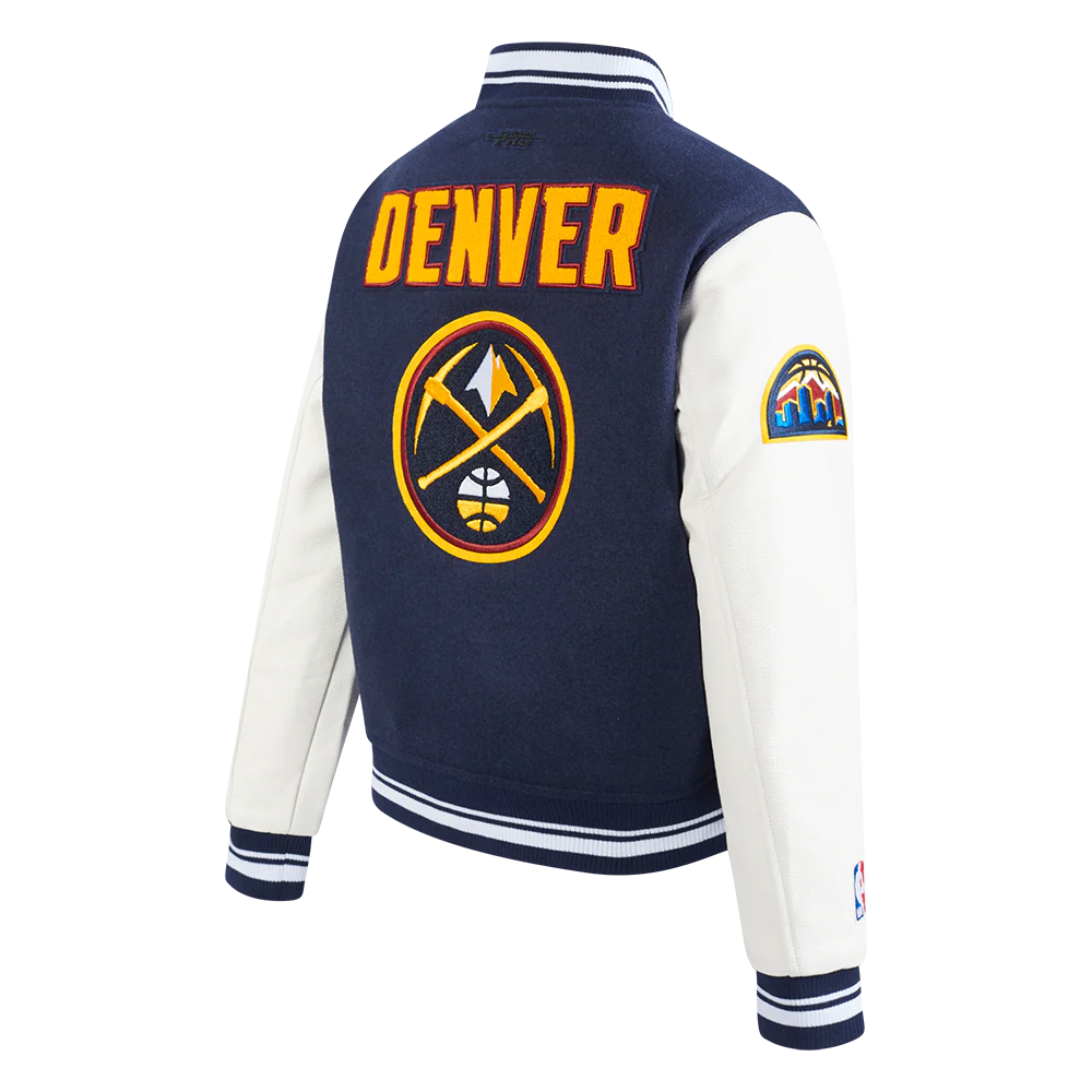 NBA DENVER NUGGETS RETRO CLASSIC WOMEN'S RIB WOOL VARSITY JACKET (MIDNIGHT NAVY/WHITE) - Image 4