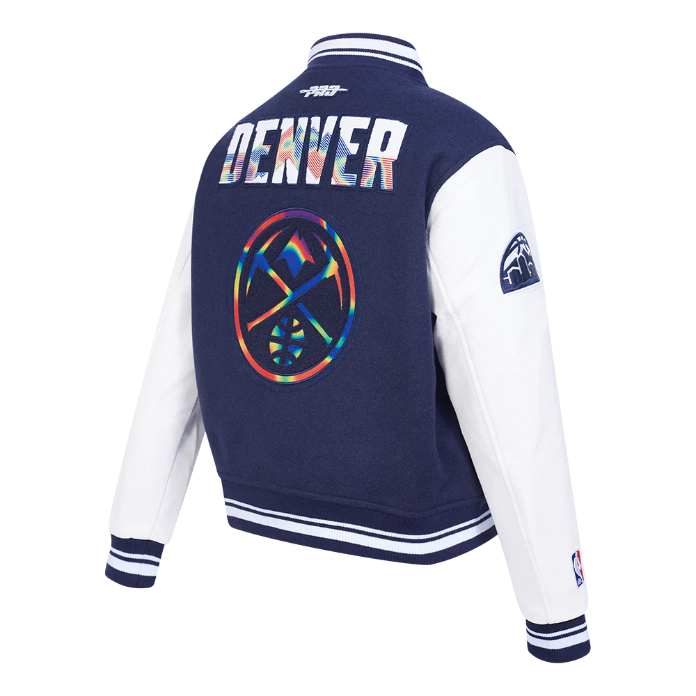NBA DENVER NUGGETS CITY EDITION 24-25 WOMEN'S RIB WOOL VARSITY JACKET (MIDNIGHT NAVY/WHITE) - Image 4