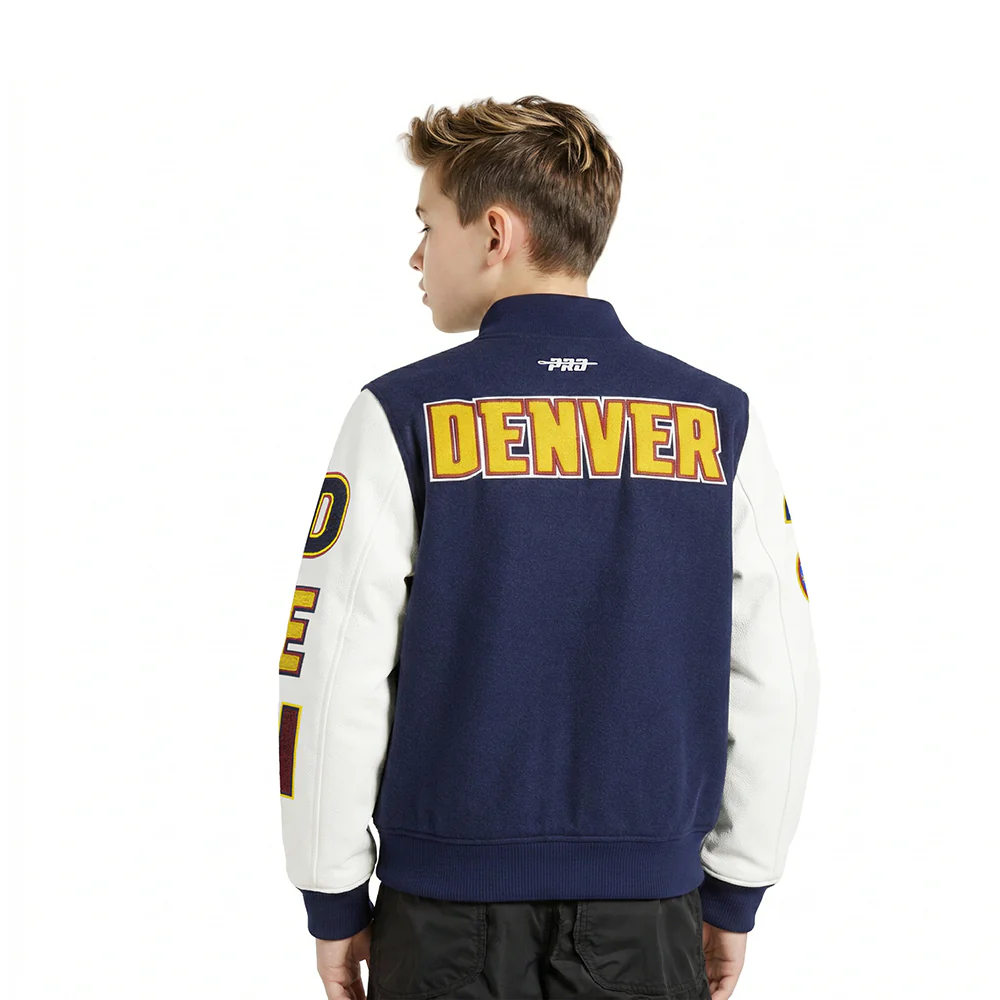 NBA DENVER NUGGETS CLASSIC LITTLE BOYS WOOL VARSITY JACKET (MIDNIGHT NAVY/WHITE) - Image 2