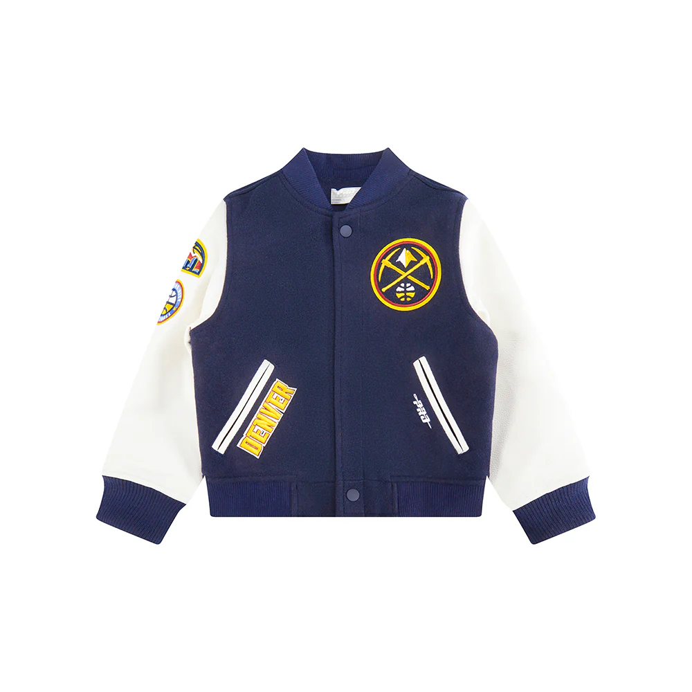 NBA DENVER NUGGETS CLASSIC LITTLE BOYS WOOL VARSITY JACKET (MIDNIGHT NAVY/WHITE) - Image 3