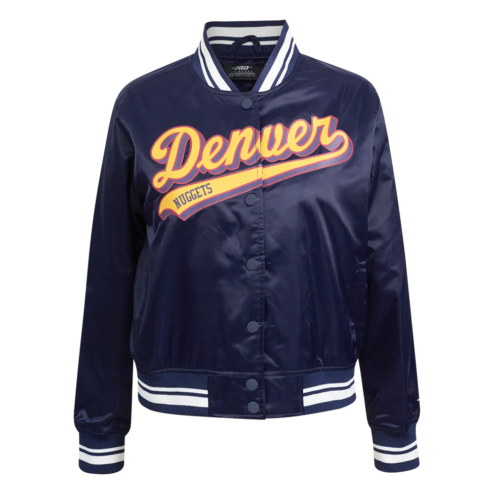 NBA DENVER NUGGETS SCRIPT TAIL WOMEN'S SATIN JACKET (MIDNIGHT NAVY)