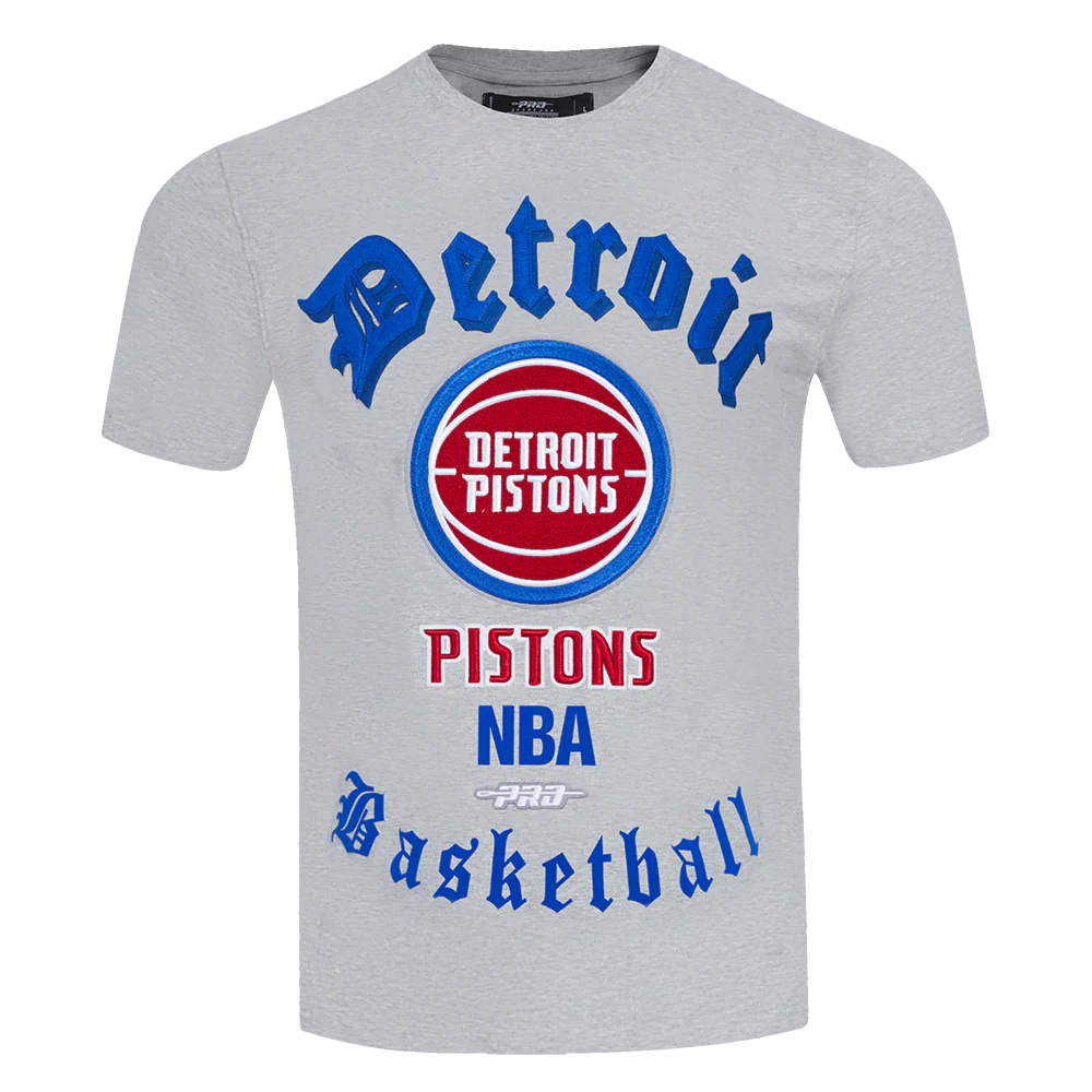 NBA DETROIT PISTONS OLD ENGLISH MEN'S TEE (HEATHER GREY) - Image 3
