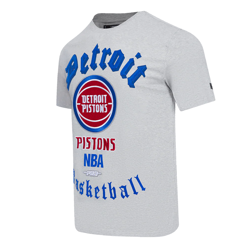 NBA DETROIT PISTONS OLD ENGLISH MEN'S TEE (HEATHER GREY) - Image 4