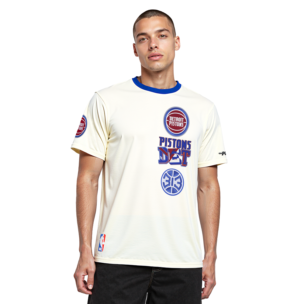 NBA DETROIT PISTONS RETRO CASCADE MEN'S RINGER TEE (EGGSHELL/ROYAL BLUE)