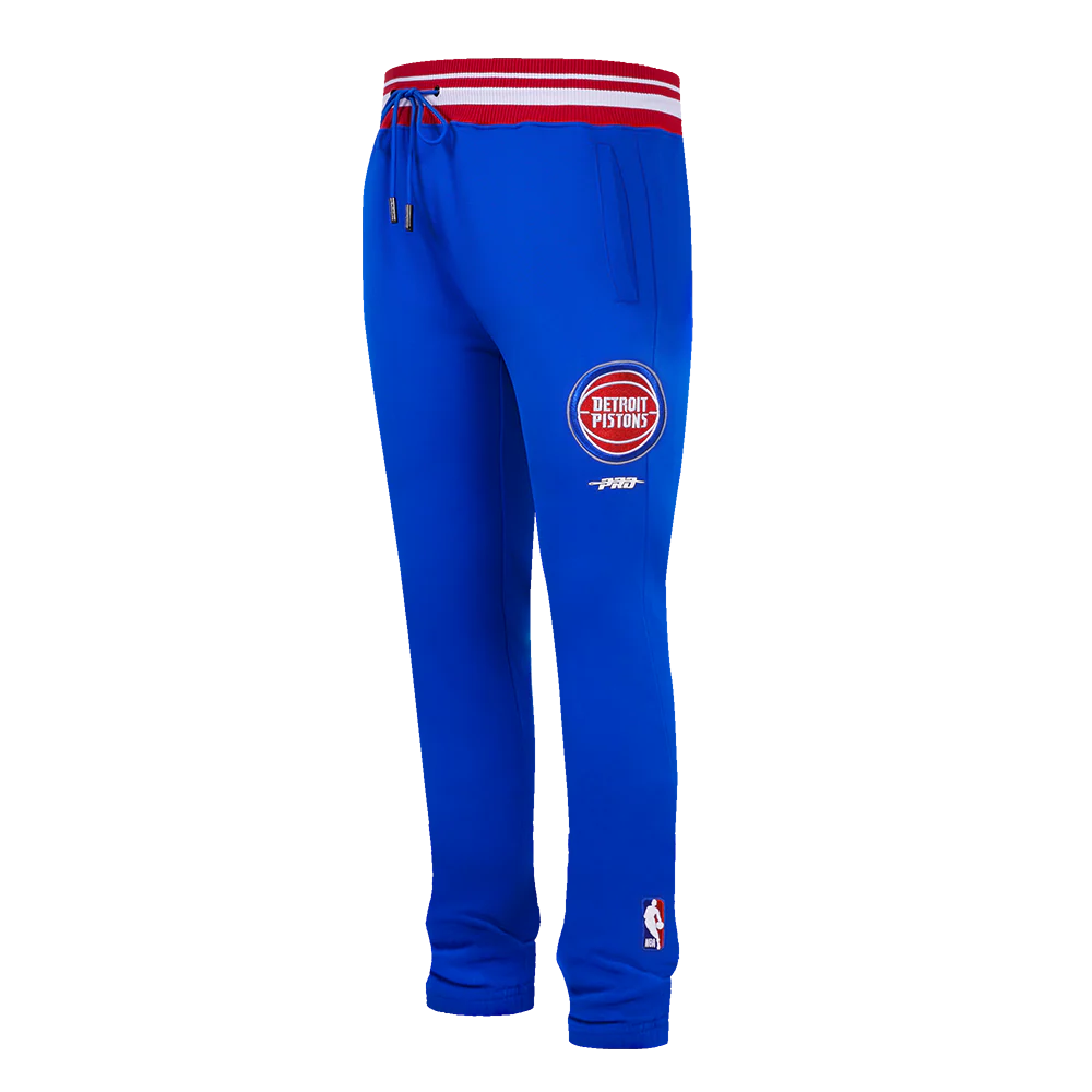 NBA DETROIT PISTONS SCRIPT TAIL MEN'S RIB FLEECE SWEATPANT (ROYAL BLUE/RED)