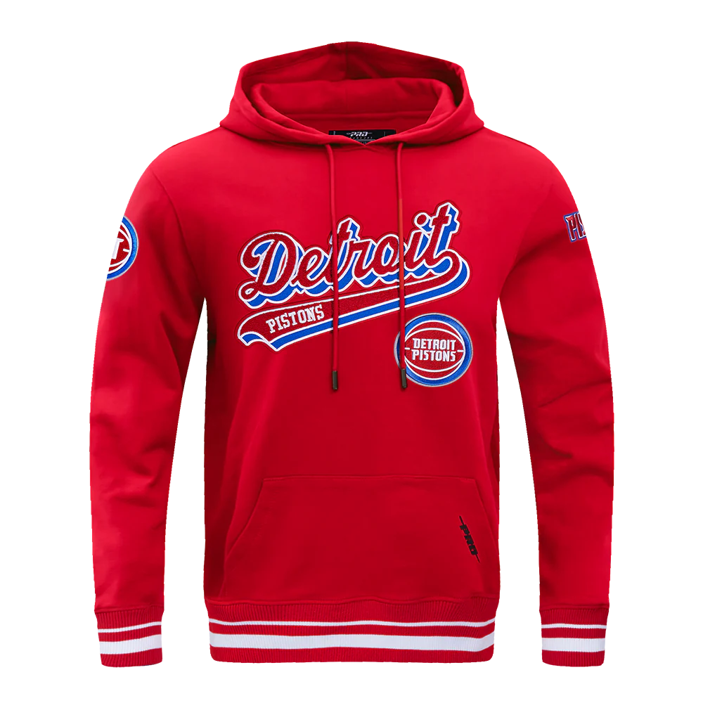 NBA DETROIT PISTONS SCRIPT TAIL MEN'S RIB FLEECE PULLOVER HOODIE (RED) - Image 5