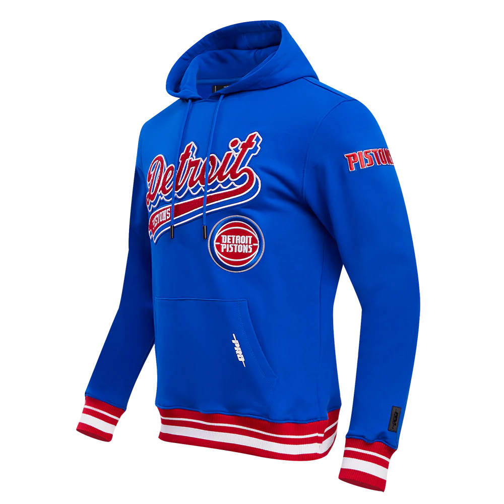 NBA DETROIT PISTONS SCRIPT TAIL MEN'S RIB FLEECE PULLOVER HOODIE (ROYAL BLUE/RED) - Image 2