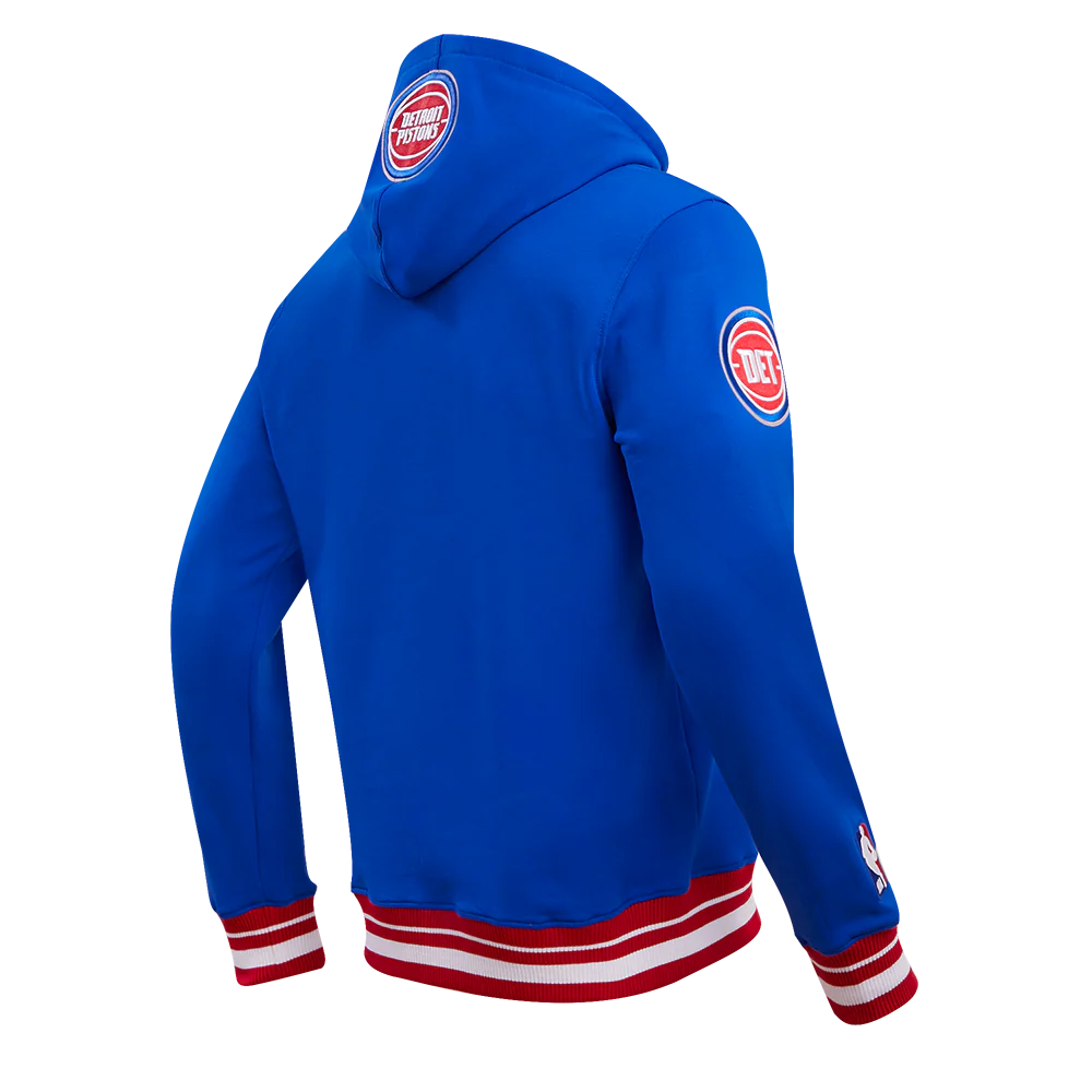 NBA DETROIT PISTONS SCRIPT TAIL MEN'S RIB FLEECE PULLOVER HOODIE (ROYAL BLUE/RED) - Image 4