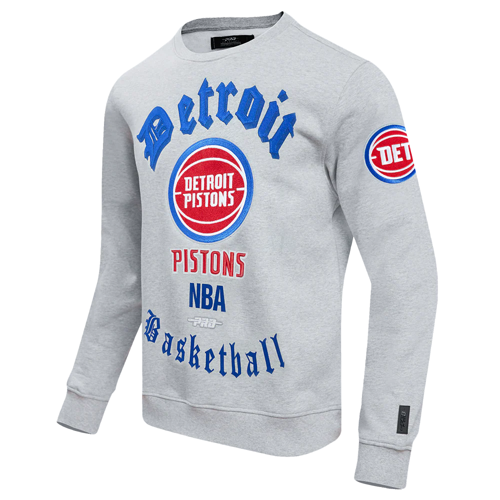 NBA DETROIT PISTONS OLD ENGLISH MEN'S CREWNECK (HEATHER GREY) - Image 2