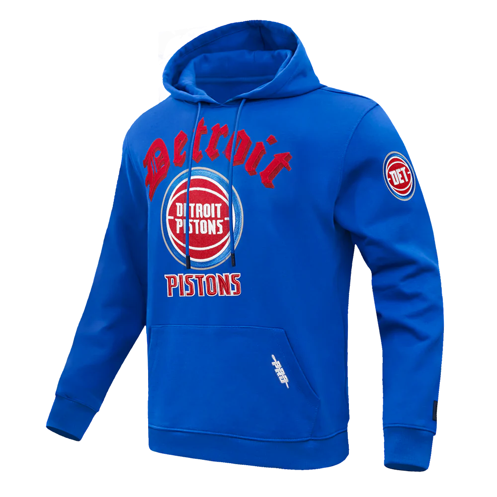 NBA DETROIT PISTONS OLD ENGLISH MEN'S PULLOVER HOODIE (ROYAL BLUE) - Image 4