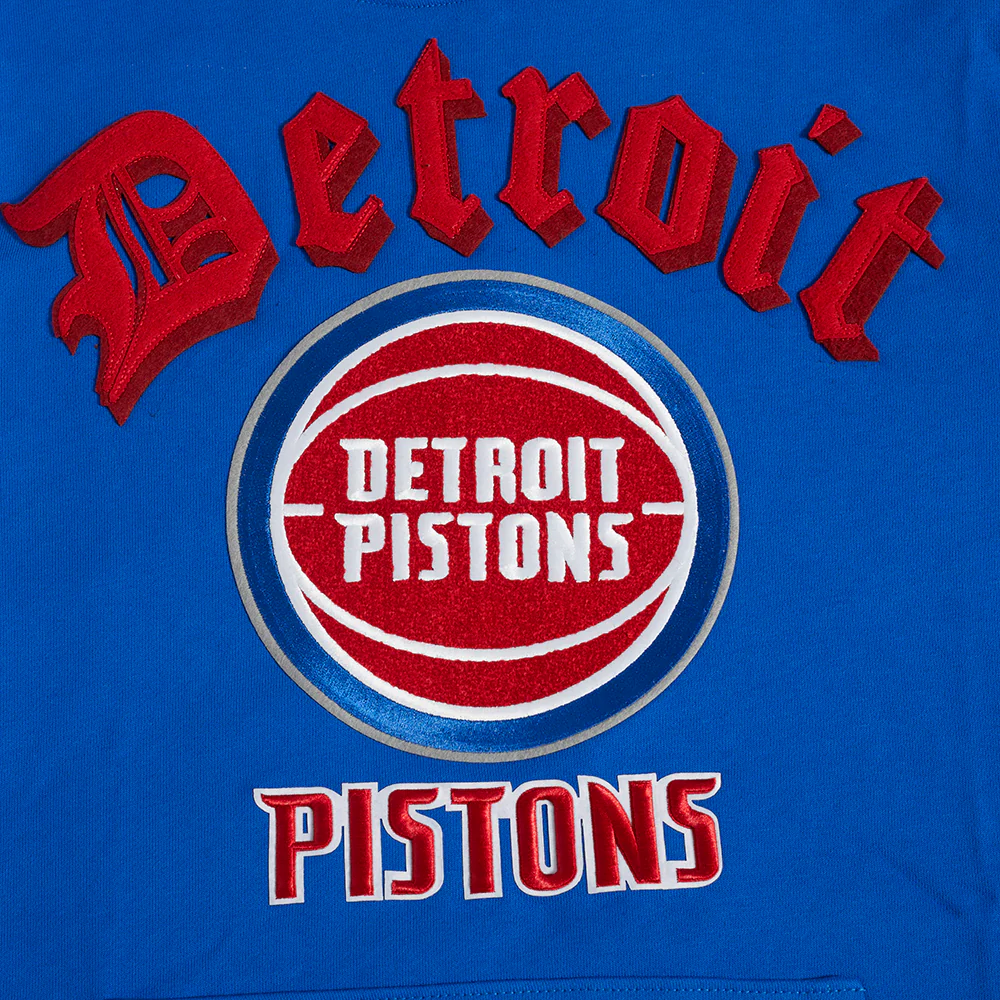NBA DETROIT PISTONS OLD ENGLISH MEN'S PULLOVER HOODIE (ROYAL BLUE) - Image 7